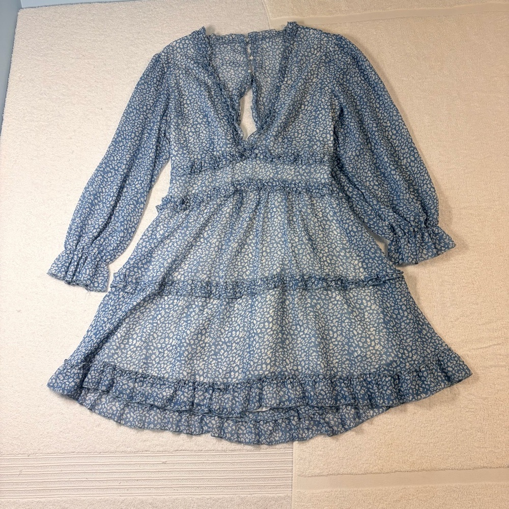 Blue Floral Ruffle Mini Dress – Feminine & Flowy